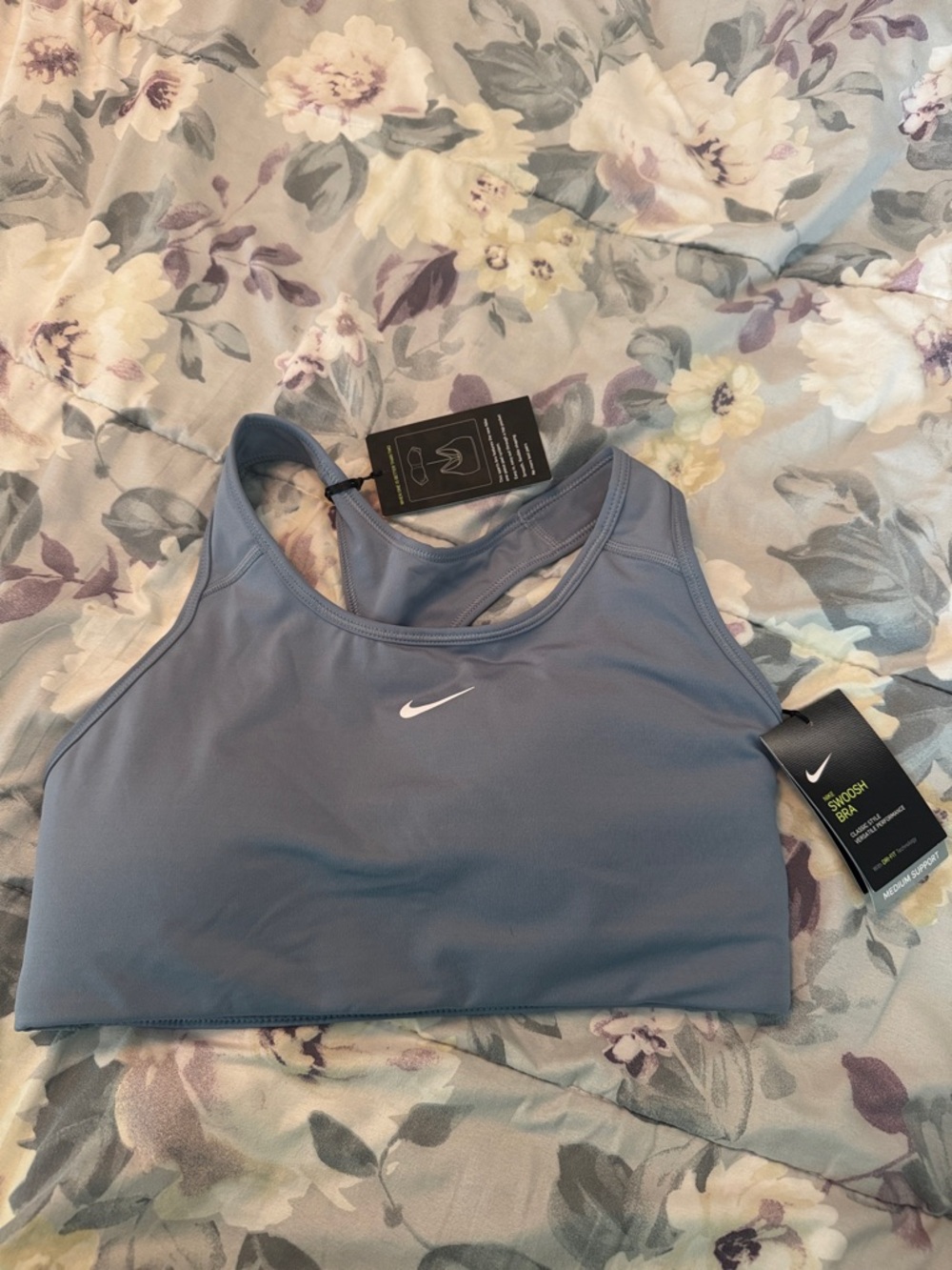 Nike Women's Slate Blue Racerback Sports Bra with White Swoosh